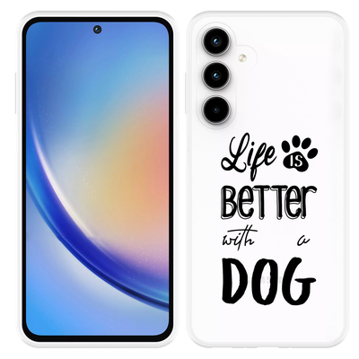 Cazy Hoesje geschikt voor Samsung Galaxy A35 Life Is Better With a Dog Zwart