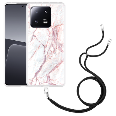 Cazy Hoesje met koord geschikt voor Xiaomi 13 Pro White Pink Marble