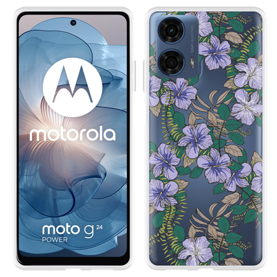 Cazy Hoesje geschikt voor Motorola Moto G04/G04s/G24/G24 Power Purple Flowers