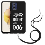 Hoesje met koord Zwart geschikt voor Motorola Moto G73 Life Is Better With a Dog Wit