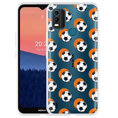 Cazy Hoesje geschikt voor Nokia C21 Plus - Soccer Ball Orange