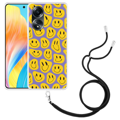 Cazy Hoesje met koord geschikt voor Oppo A58 Smileys