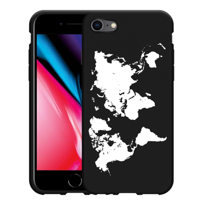 Cazy Hoesje Zwart geschikt voor iPhone SE 2020 - World Map