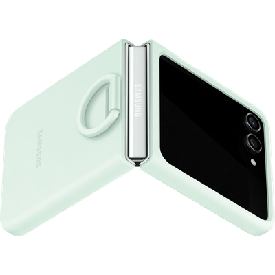 Hoesje geschikt voor Samsung Galaxy Z Flip5 - Samsung Silicone Cover met Ring - Mint