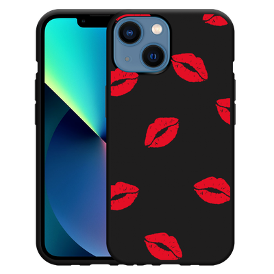 Cazy Hoesje Zwart geschikt voor iPhone 13 Mini - Red Kisses