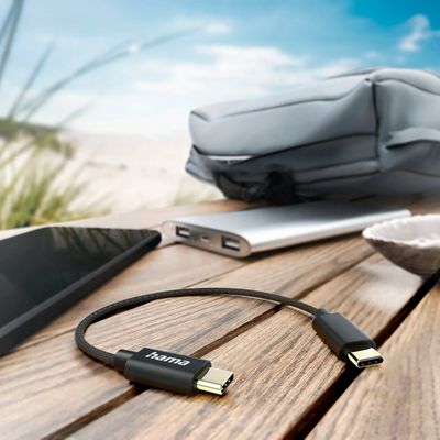 Hama USB-C naar USB-C oplaadkabel - 20cm - Geschikt voor Smartphone en Tablet - Zwart