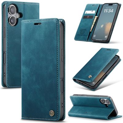 Caseme Hoesje geschikt voor iPhone 16 - Retro Wallet Case - Blauw