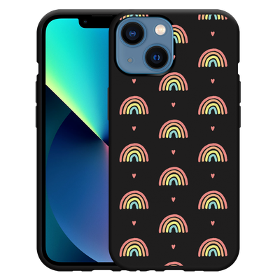 Cazy Hoesje Zwart geschikt voor iPhone 13 Mini - Regenboog Patroon