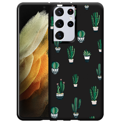 Cazy Hoesje Zwart geschikt voor Samsung Galaxy S21 Ultra - Green Cactus