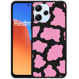 Hoesje Zwart geschikt voor Xiaomi Redmi 12 4G Roze Koeienvlekken
