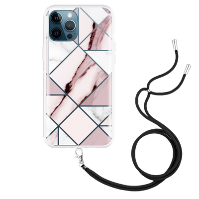 Cazy Hoesje met Koord geschikt voor iPhone 12 Pro Max - Roze Marmer