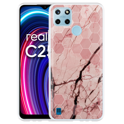 Cazy Hoesje geschikt voor Realme C25Y - Pink Marble