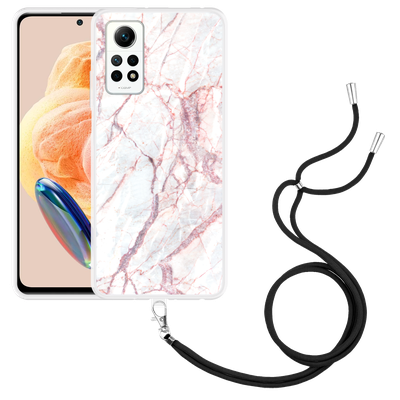 Cazy Hoesje met koord geschikt voor Xiaomi Redmi Note 12 Pro 4G White Pink Marble