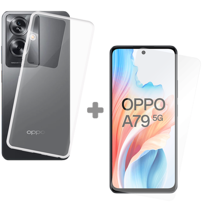 Cazy Soft TPU Hoesje + Tempered Glas Screenprotector geschikt voor Oppo A79 - Transparant