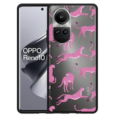 Cazy Hoesje Zwart geschikt voor Oppo Reno10 Pro 5G Roze Cheeta's