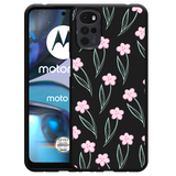 Hoesje Zwart geschikt voor Motorola Moto G22 Roze Bloemetjes