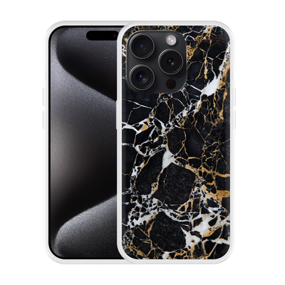 Cazy Hoesje geschikt voor iPhone 15 Pro Max Zwart Goud Marmer