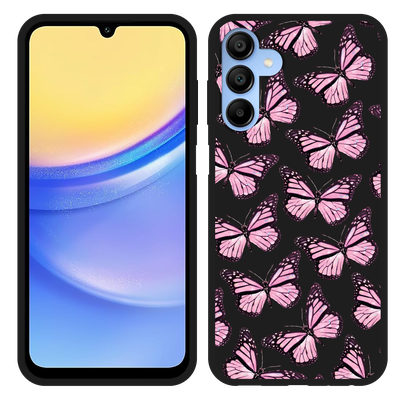 Cazy Hoesje Zwart geschikt voor Samsung Galaxy A15 4G/5G Roze Vlinders