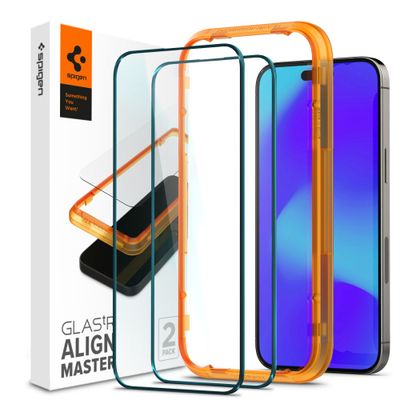 Screen Protector geschikt voor iPhone 14 Pro - Spigen AlignMaster Full Cover Glass - 2 Pack