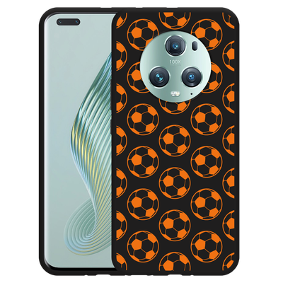 Cazy Hoesje Zwart geschikt voor Honor Magic5 Pro Orange Soccer Balls