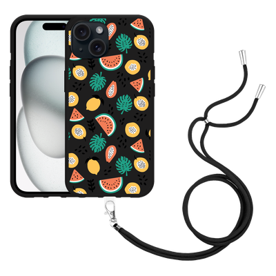 Cazy Hoesje met koord Zwart geschikt voor iPhone 15 Tropical Fruit