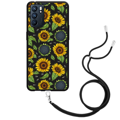 Cazy Hoesje met Koord Zwart geschikt voor Oppo Reno6 5G - Sunflowers