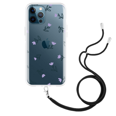 Cazy Hoesje met Koord geschikt voor iPhone 12 Pro Max - Paarse Bloemen