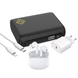 USB-C PD Powerbank 10.000mAh + Draadloze Oordopjes met Active Noise Cancelling + Power Delivery USB-C Oplader 20W + USB-C naar Lightning Kabel - 75cm