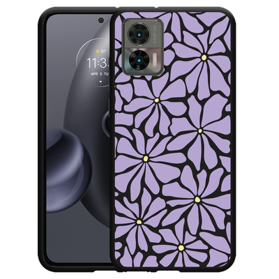 Cazy Hoesje Zwart geschikt voor Motorola Edge 30 Neo Abstracte Paarse Bloemen