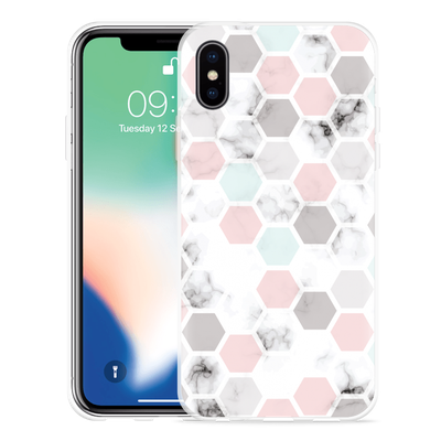 Cazy Hoesje geschikt voor iPhone X - Marmer Honeycomb