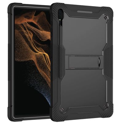 Cazy Full Body Shockproof Hoes geschikt voor Samsung Galaxy Tab S8 Ultra - Inclusief Penhouder - Anti-stofpluggen - Zwart