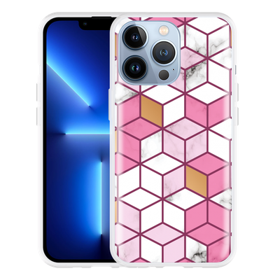 Cazy Hoesje geschikt voor iPhone 13 Pro - Pink White Marble