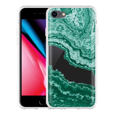 Cazy Hoesje geschikt voor iPhone 8 - Turquoise Marble Art