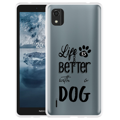 Cazy Hoesje geschikt voor Nokia C2 2nd Edition - Life Is Better With a Dog Zwart