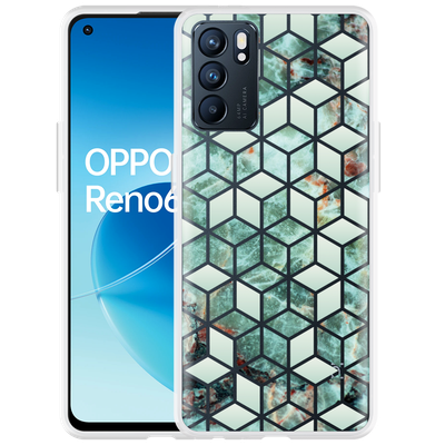 Cazy Hoesje geschikt voor Oppo Reno6 5G - Groen Hexagon Marmer