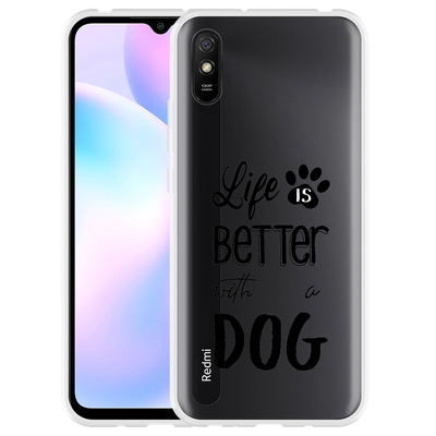 Cazy Hoesje geschikt voor Xiaomi Redmi 9A - Life Is Better With a Dog Zwart