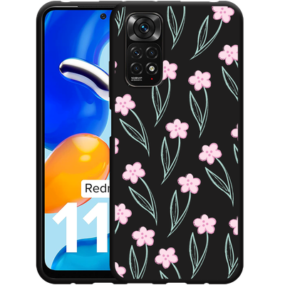 Cazy Hoesje Zwart geschikt voor Xiaomi Redmi Note 11/11S Roze Bloemetjes