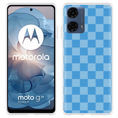 Cazy Hoesje geschikt voor Motorola Moto G04/G04s/G24/G24 Power Blauw Dambordpatroon