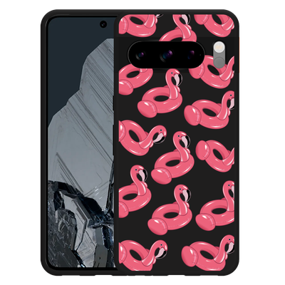 Cazy Hoesje Zwart geschikt voor Google Pixel 8 Pro Inflatable Flamingos