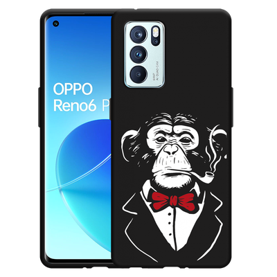 Cazy Hoesje Zwart geschikt voor Oppo Reno6 Pro 5G - Smoking Chimp