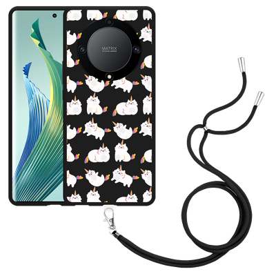 Cazy Hoesje met koord Zwart geschikt voor Honor Magic5 Lite Unicorn Cat