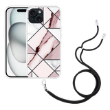 Hoesje met koord geschikt voor iPhone 15 Roze Marmer