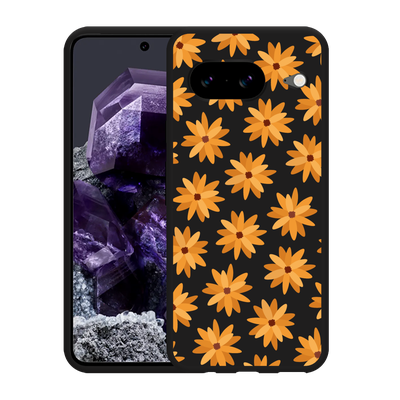 Cazy Hoesje Zwart geschikt voor Google Pixel 8 Oranje Bloemen