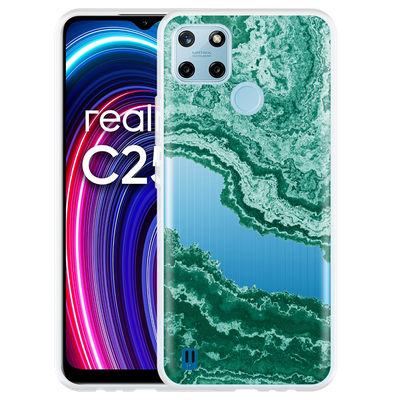Cazy Hoesje geschikt voor Realme C25Y - Turquoise Marble Art