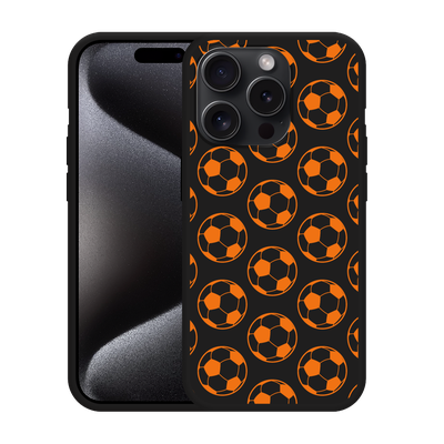 Cazy Hoesje Zwart geschikt voor iPhone 15 Pro Max Orange Soccer Balls