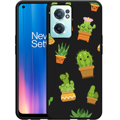 Cazy Hoesje Zwart geschikt voor OnePlus Nord CE2 - Happy Cactus