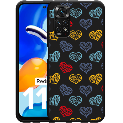 Cazy Hoesje Zwart geschikt voor Xiaomi Redmi Note 11/11S - Doodle hearts