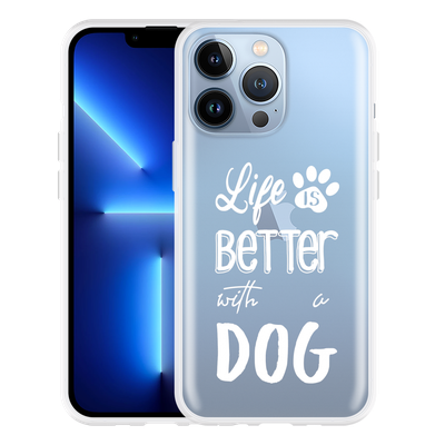 Cazy Hoesje geschikt voor iPhone 13 Pro - Life Is Better With a Dog Wit