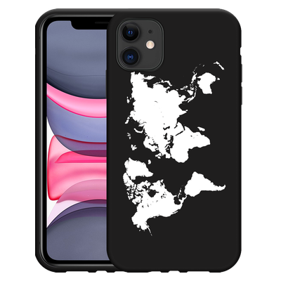 Cazy Hoesje Zwart geschikt voor iPhone 11 World Map