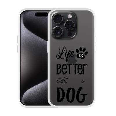 Cazy Hoesje geschikt voor iPhone 15 Pro Life Is Better With a Dog Zwart